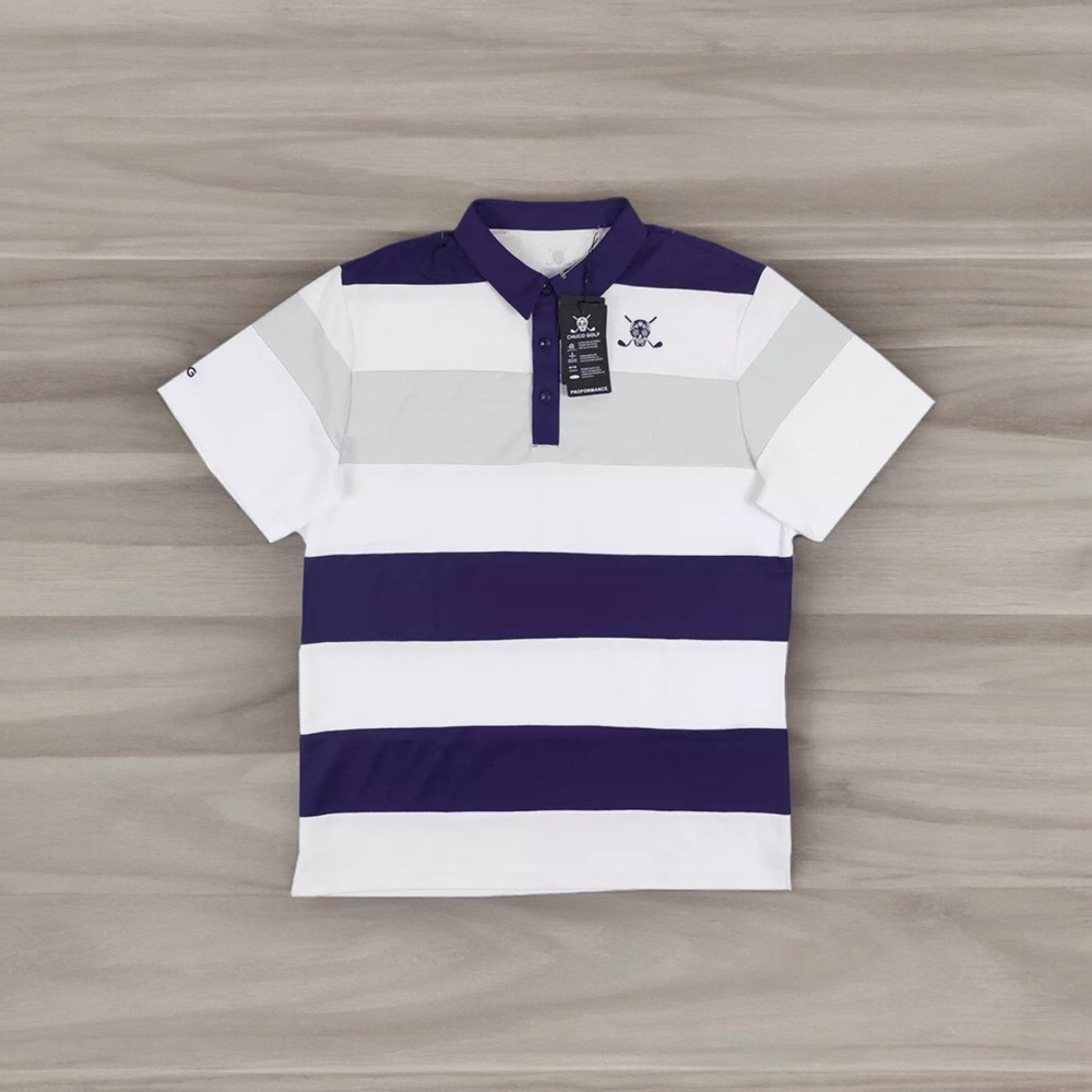 NWT CHUCO GOLF‎ Equus Purple white gray rugby style polo size Large skull logo